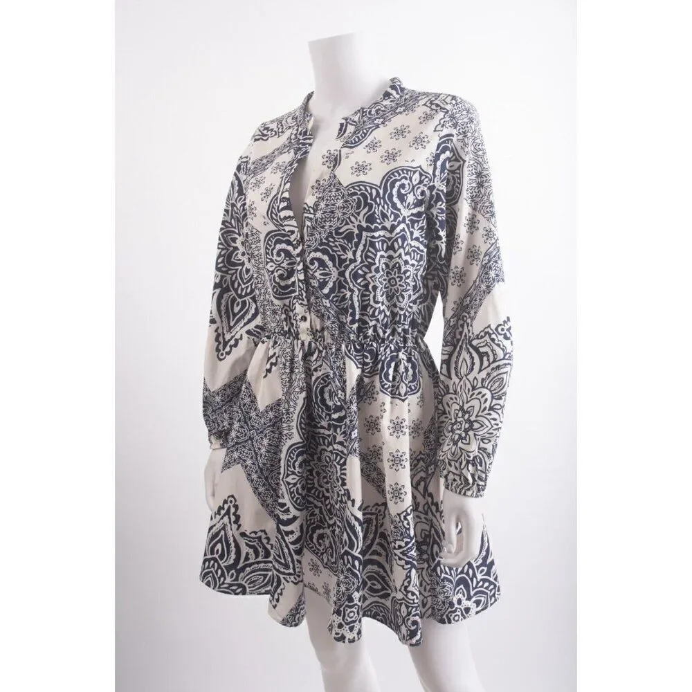 Zara Womans Mini Dress Size S Navy Blue Floral Cotton 9878/238 NWOT NO Belt